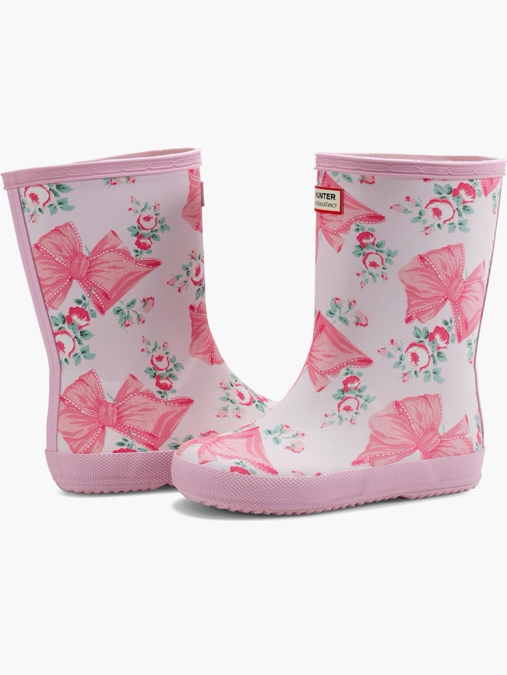 Hunter Kids' Pink Floral Bow Rain Boots